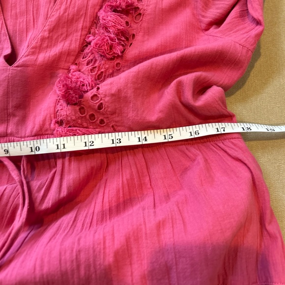 Sundance Renata Pink Beach Boho Tassel Eyelet Tiered Ruffle Sleeve Dress - Picture 10 of 13